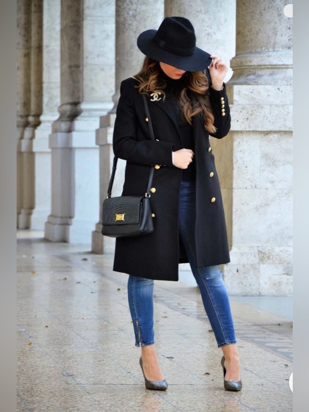Zara Black Coat with Gold Button